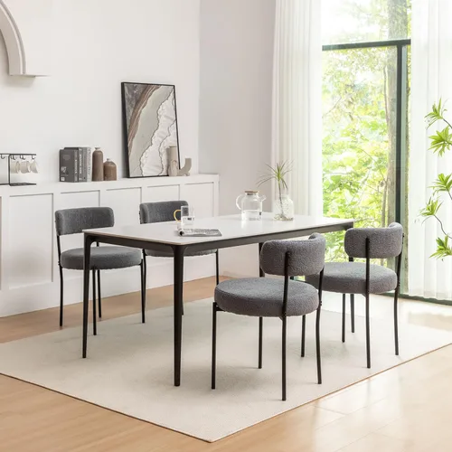 Miniatura 17 de Riknuxi Sillas de Comedor Boucle Juego de 2, Sillas de Comedor Redondas Tapizadas con Patas de Metal Negro, Sillas de Comedor Modernas para Comedor