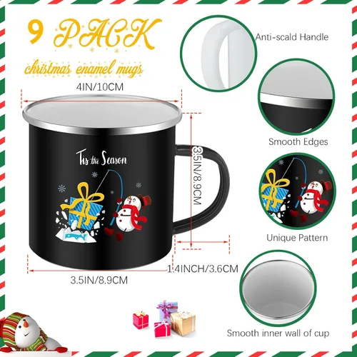 Miniatura 2 de Layhit 9 tazas de Navidad de 12 onzas esmaltadas para café, tazas de cerámica para vacaciones de invierno, tazas divertidas de Navidad, regalos