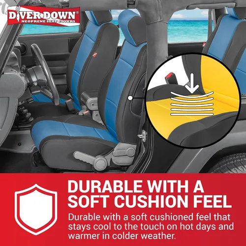 Miniatura 5 de Diver Down Juego de fundas de asiento de neopreno - Se ajusta a Jeep JK Wrangler 2007-2018 - Juego de asientos delanteros y traseros - Fundas de Azul