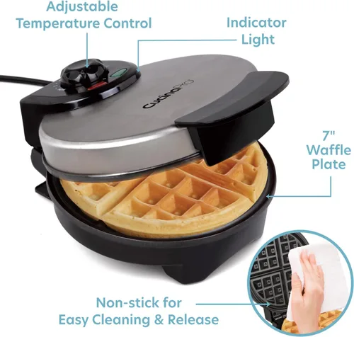 Miniatura 2 de Máquina para hacer gofres belgas: plancha antiadherente de 7 pulgadas con control de tostado ajustable, horneador eléctrico que hace gofres gruesos