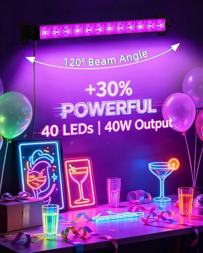 Miniatura 7 de Barra de Luz Negra de 40W, Luz Negra LED con Cable de 6 Pies e Interruptor, Luces Negras para Fiesta Fluorescente, Halloween, Cumpleaños, Pintura