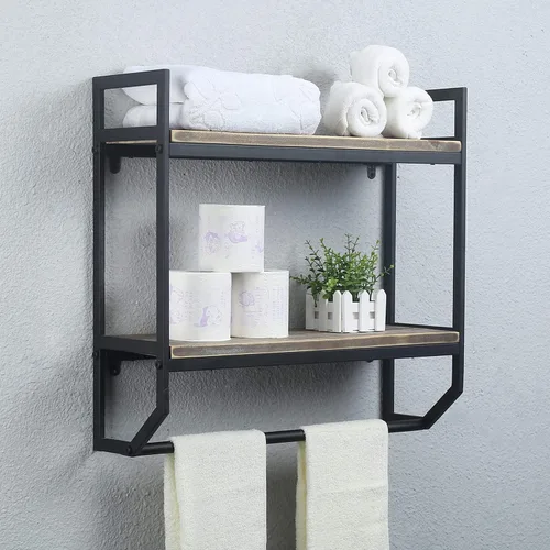 Miniatura 10 de Estantes de baño industriales de metal de 23.6 pulgadas montados en la pared, estante de pared rústico sobre el inodoro, toallero con toallero