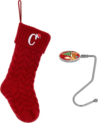 Miniatura 58 de Botas de Navidad personalizadas, iniciales personalizadas, 18 pulgadas, botas de Navidad tejidas con letras para colgar en la chimenea, botas de Rojo
