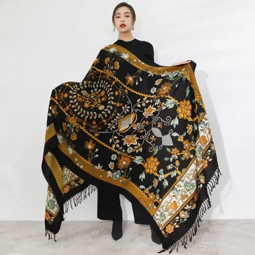 Miniatura 202 de DANA XU Manta de pashmina extragrande 100% de lana merina, bufanda de viaje, bufanda de cachemira para mujer, otoño e invierno, chal de gran