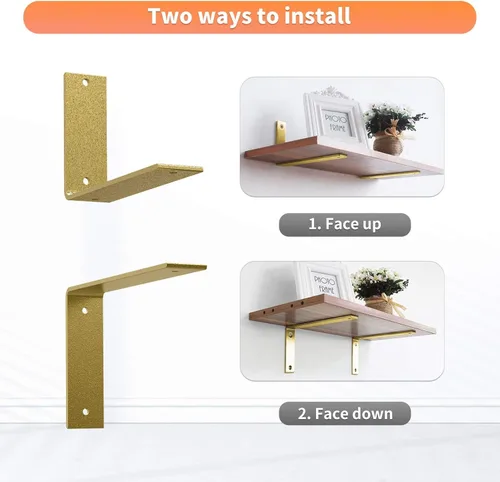 Miniatura 5 de Soportes de estante dorados resistentes de 4 pulgadas, soporte de estante en L de hierro dorado rústico, estante flotante de metal moderno