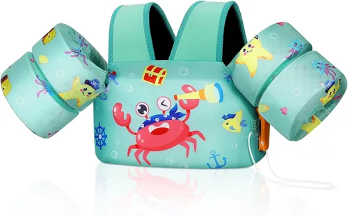 Miniatura 21 de MoKo Chaleco de natación para niños pequeños, flotadores de brazo de natación de 22 a 66 libras, niños y niñas, con dibujos animados, alas de agua