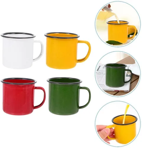 Miniatura 4 de Hemoton Juego de 4 tazas de té y café para uso doméstico, oficina, fiesta o camping, tazas de colores surtidos de metal
