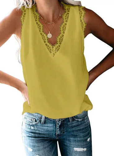 Miniatura 156 de VIISHOW - Camiseta sin mangas, sexy, con cuello en V y bordes de encaje para mujer, camisola de vestir, camisas de gasa, sin mangas, casuales