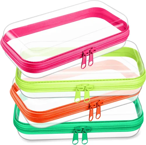 Miniatura 18 de Hoolerry 4 piezas de estuches rígidos transparentes con cremallera, bolsas de maquillaje, estuche de plástico para lápices, contenedores de caja