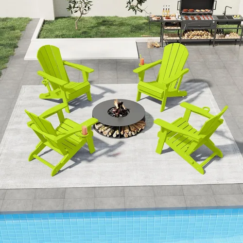 Miniatura 7 de Silla plegable Adirondack con portavasos, juego de 2, sillas de plástico HDPE para exteriores, resistentes a la intemperie, aspecto de madera real