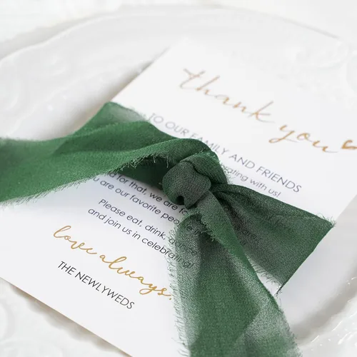 Miniatura 2 de HUIHUANG Tarjetas de agradecimiento de boda con cinta de gasa verde musgo, para recuerdos de boda, recepciones, fiestas, eventos y celebraciones