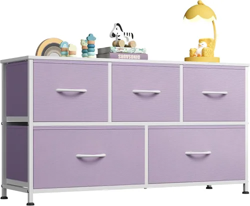 Miniatura 21 de WLIVE Cómoda para dormitorio con 5 cajones, cómoda ancha, cómoda de tela, unidad organizadora de almacenamiento con contenedores de tela