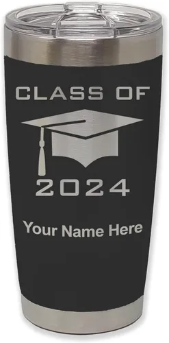 LaserGram Vaso aislado al vacío de 20 onzas, grado de tapa clase de 2024, 2025, 2026, 2027, 2028, grabado personalizado incluido (negro)
