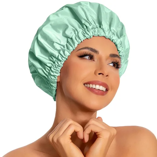 Miniatura 36 de Gorro de ducha reutilizable para mujer, grande, impermeable, lavable, banda elástica, accesorios de baño, sombrero para cabello largo, trenzas Beige