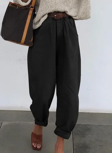 Miniatura 2 de EVALESS Pantalones de mezclilla holgados de cintura alta para mujer, casuales, holgados, recortados, pantalones de mezclilla Y2K