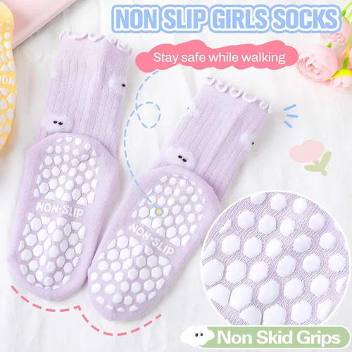 Miniatura 3 de Calcetines de agarre con volantes para bebés y niñas pequeñas para niños, antideslizantes, sin deslizamiento, con volantes, lindos y divertidos