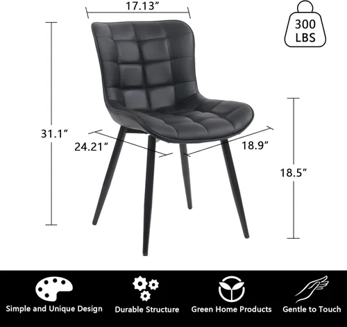 Miniatura 2 de YOUTASTE Juego de 2 sillas de comedor negras tapizadas de piel sintética con respaldo y patas de metal, sillas de cocina modernas de mediados
