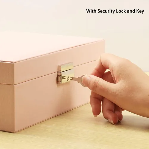 Miniatura 5 de NuAngela Joyero organizador grande para mujeres y niñas, estuche de almacenamiento de joyas de 2 capas, soporte de joyería de piel sintética