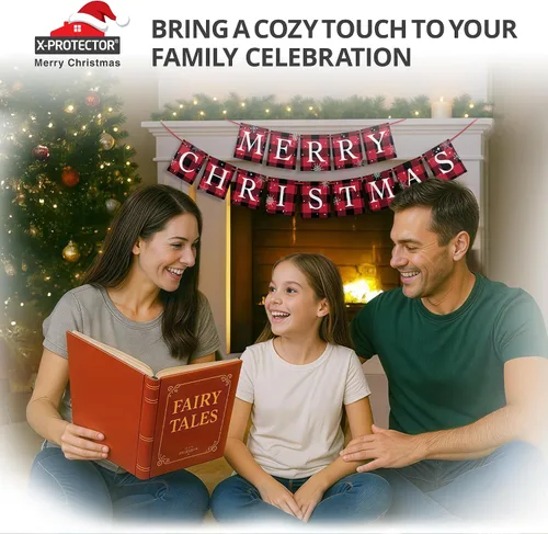 Miniatura 6 de X-Protector Bandera de Feliz Navidad - Letrero de Feliz Navidad de Plátanos Búfalo para Repisa de Chimenea - Decoraciones Premium de Navidad