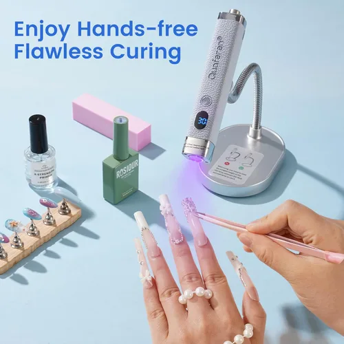 Miniatura 8 de Quaferen Mini luz UV de mano para uñas de gel con soporte, lámpara de uñas recargable de curación flash con sensor automático, imán de ojo de gato