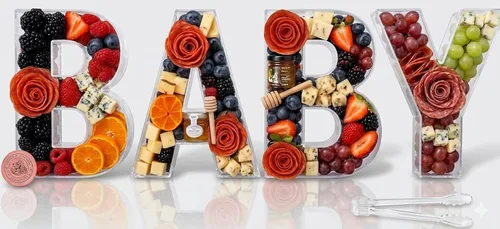 Letras grandes de acrílico transparente rellenables para baby shower con pinzas para alimentos, letras reutilizables para revelación de género,