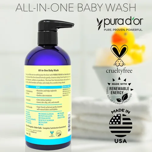 Miniatura 5 de PURA D'OR Jabón y champú calmante todo en uno de 16 onzas para el cabello y todo el cuerpo, sin desgarros, sin sulfatos, aloe vera natural, fórmula