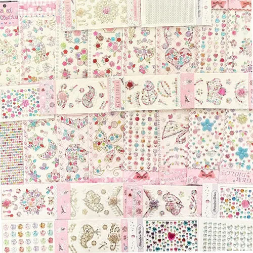 Miniatura 6 de 14 hojas de calcomanías de diamantes de imitación, joyas y gemas autoadhesivas para manualidades, álbumes de recortes, multicolor, acrílico