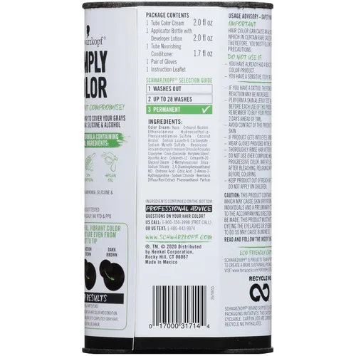 Miniatura 12 de Schwarzkopf Simply Color - Tinte permanente para el cabello, Marrón más oscuro Tono 3.0 Paquete de 2 3.0 Marrón más oscuro