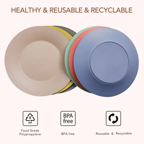 Miniatura 5 de Platos de paja de trigo de 10 pulgadas, aptos para lavavajillas y microondas, ligeros, reutilizables, irrompibles, no tóxicos, sin BPA y saludables