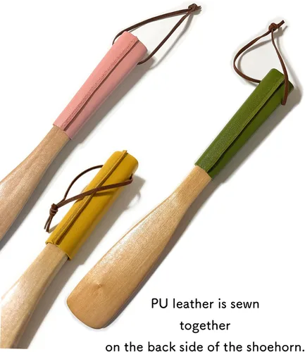 Miniatura 7 de Calzador de madera de 9.8 pulgadas, piel sintética sintética, calzador para personas mayores, hombres, mujeres, niños, mango cuerno de zapatos