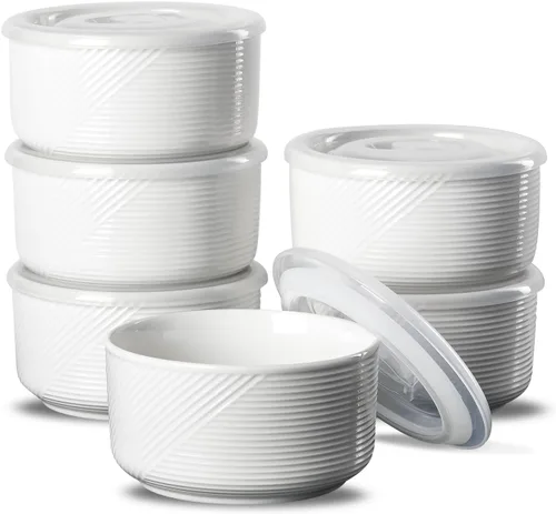 Miniatura 14 de Recipiente de cerámica con tapa: recipiente de almacenamiento de alimentos apto para microondas de 20 onzas para sopa, ensalada, cereales, sobras