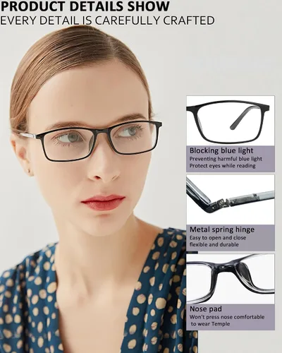 Miniatura 4 de Gafas de lectura para mujeres y hombres, lectores rectangulares, lentes de lectura con bloqueo de luz azul para computadora para el trabajo y uso