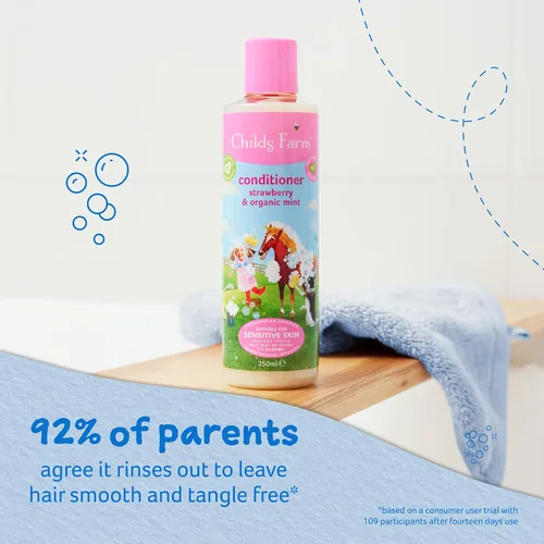 Miniatura 3 de Childs Farm, Acondicionador de cabello infantil para piel seca y sensible y cuero cabelludo, fresa y menta orgánica, acondiciona y nutre, vegano