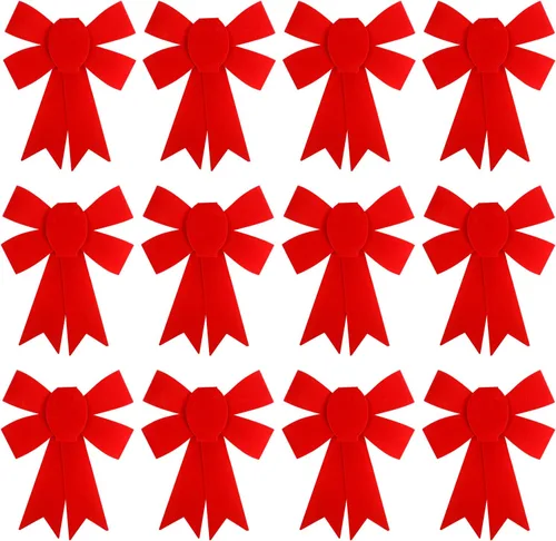 CCINEE 12 piezas de lazos rojos de Navidad 5.1 x 6.9 pulgadas de PVC, lazos decorativos de Navidad para mesa, lazos para árbol, lazos de Navidad de
