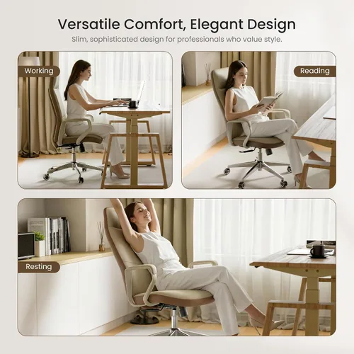 Miniatura 6 de EUREKA ERGONOMIC Clara - Silla de oficina ejecutiva, silla de trabajo de piel sintética, silla de escritorio giratoria de respaldo alto con soporte