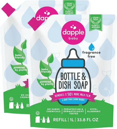 Repuesto para líquido para lavar platos y botellas de bebé Dapple, sin fragancia, 34 onzas líquidas, DP-035B, 2
