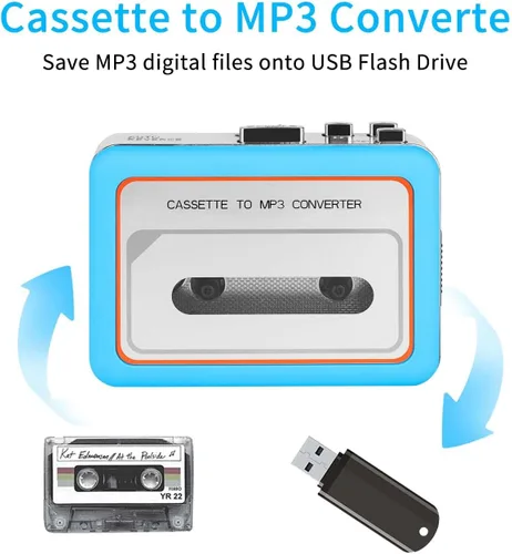 Miniatura 4 de Convertidor de casete portátil a USB, altavoz dual estéreo puro y reproductor de casete inverso automático, reproductor de cinta de casete