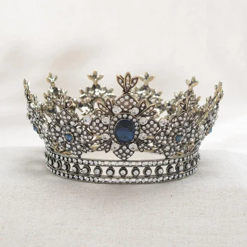 Miniatura 3 de hair jewelry crown tiaras for women European retro baroque round bridal crown ring headdress wedding accessories style atmosphere (Metal color A)