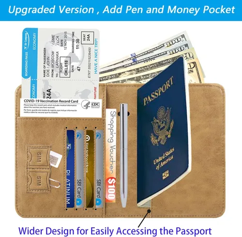 Miniatura 2 de Funda para pasaporte con bloqueo RFID de piel, organizador de documentos de viaje