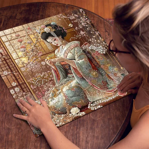 Miniatura 3 de PICKFORU Elegantes rompecabezas de geisha para adultos de 1000 piezas, rompecabezas retro con kimono de flor de cerezo, rompecabezas de arte japonés