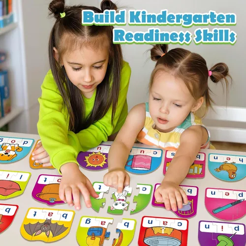 Miniatura 3 de Tarjetas de rompecabezas CVC para niños, juguetes de terapia del habla para niños pequeños, rompecabezas de palabras de 3 letras, juego de lectura