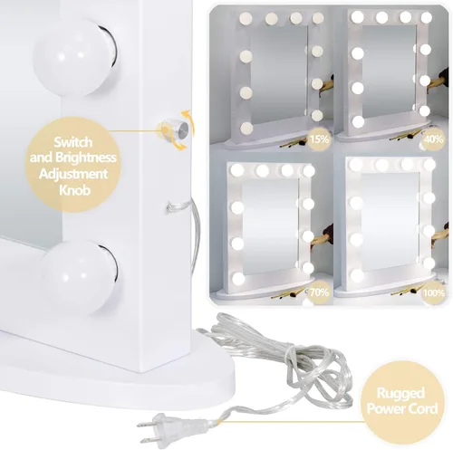 Miniatura 3 de Hollywood Espejo de tocador con luces, espejo de maquillaje de pie con 12 bombillas LED para vestidor y dormitorio, blanco, iluminación de 3
