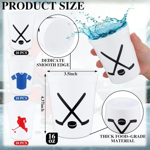 Miniatura 2 de Zhehao 30 vasos de plástico con pelota deportiva, vasos reutilizables de plástico para hockey, fútbol, baloncesto, vasos para estadios de 16 onzas