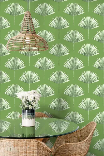Miniatura 4 de NextWall Papel tapiz tropical para despegar y pegar de palmera (brote verde)