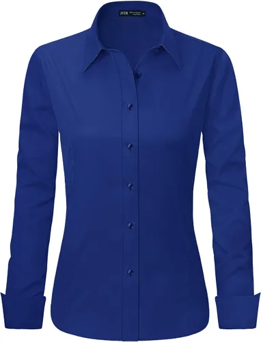 Miniatura 27 de J.VER - Camisas de vestir para mujer, diseño de manga larga, con botones, antiarrugas, blusa de trabajo unicolor