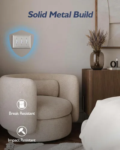 Miniatura 3 de Paquete de 2 placas de pared de triple palanca, cubierta de interruptor de luz de níquel satinado, cubiertas de interruptor de metal