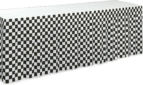 Miniatura 5 de Paquete de 4 faldas de mesa a cuadros en blanco y negro – 14 pies x 29 pulgadas, faldas de mesa de plástico a cuadros para decoración de fiesta