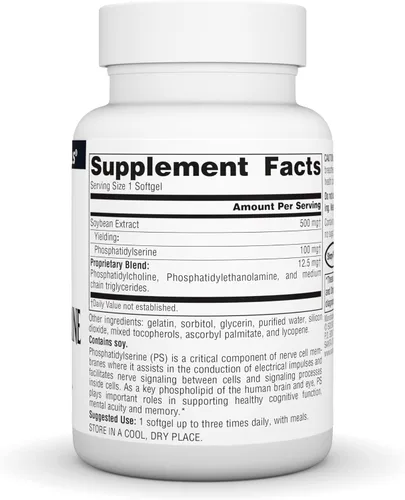 Miniatura 2 de Source Naturals Suplemento enzimático estabilizado con complejo fosfatidil serina 500 mg - 100% puro - 60 cápsulas blandas