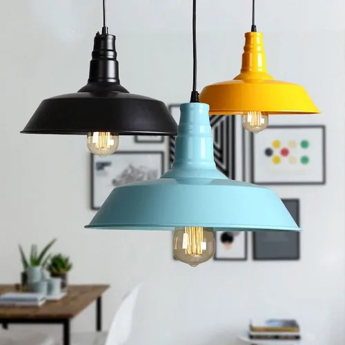 Miniatura 3 de Lámpara colgante industrial retro con tapa de olla, lámpara colgante de techo ajustable para cocina, isla de comedor, mesa, bar, arte colorido, Negro