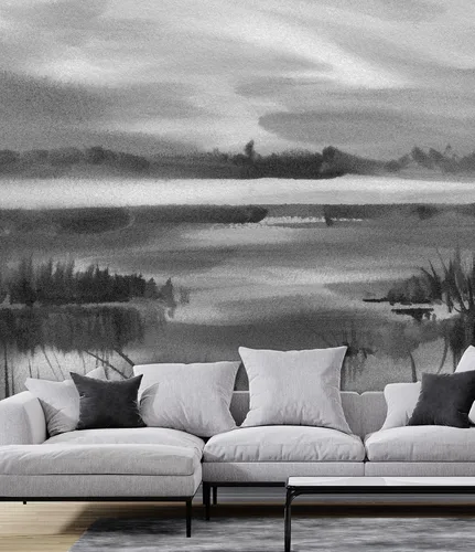 Miniatura 2 de SIGNWIN Adhesivo mural removible para pared, acuarela, pastel, tormenta, nube, lago, pantano, naturaleza, desierto, bellas artes, duotono, paisaje